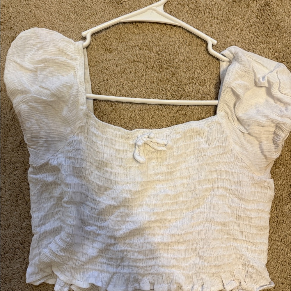 Altar'd State White Textured Puff Sleeve Blouse